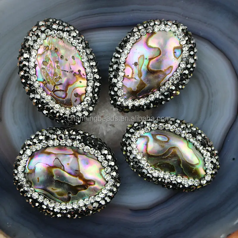 CH-LSB0174 Natürliche abalone shell lose bead mit strass kristall, natürliche shell perle mit kristall, armband charms mit kristall
