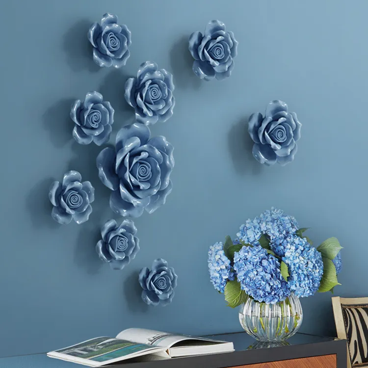 Arte de parede 3d artesanato, belas flores de cerâmica vitrificadas artesanato casa adesivos de casamento decoração