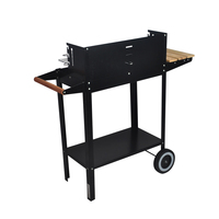 SEJR — Barbecue chariot Portable noir, gril avec Table latérale en bois 85.2x, pour l'extérieur, noir