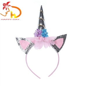 Offres Spéciales brillant licorne corne enfants fête d'anniversaire bandeau paillettes fleur coiffure <span class=keywords><strong>pour</strong></span> garçons et filles - Product Image 3