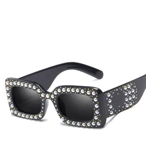 28028 Big Eyewear UV400 Cristal Full Frame Oversized Square Diamond Óculos De Sol Para As Mulheres