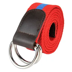 Elastic Belts For Jeans Custom Double D-Ring Buckles Wide Metal Tips Canvas Web Elastic Webbing Belt For Jeans Trousers