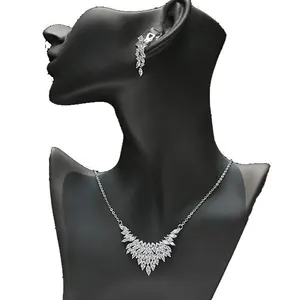 Anniversary Gift Jewelry Silver Plated Zircon Jewelry Set Crystal Bridal necklace set