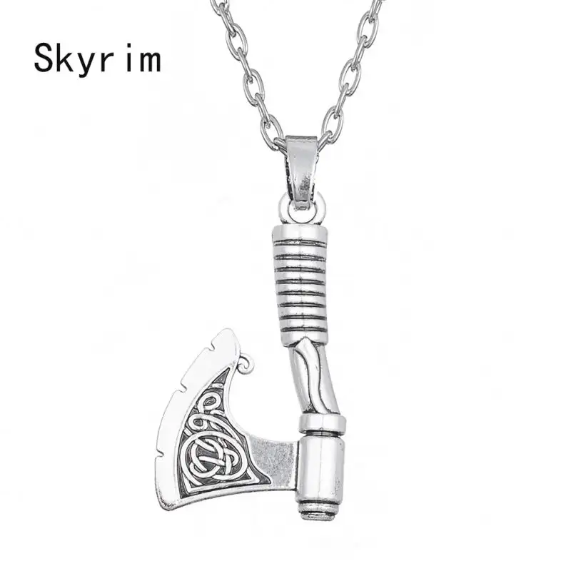 Factory 2018 Homme Fashion Zinc Alloy Antique Silver Metal Jewelry Wiccan Viking Axe Charm Pendant Men Necklace for Men