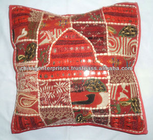 Indian Handmade Decorative Pillow <b>for</b> Couch Beaded Embellished Living Room Indian Handmade Patchwork <b>Cushion</b> Cover - Product Image 2