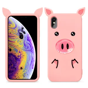 Accesorios de teléfono móvil de fábrica al por mayor, funda de silicona suave de cerdo lindo de dibujos animados para iphone