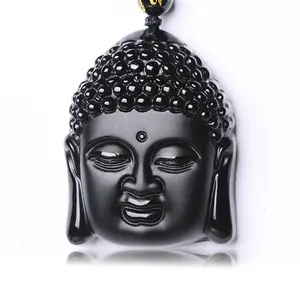 100% Natural Genuine Obsidian Sakyamuni Bead Buddha Pendant with Adjustable Chain Woman/Man Jewelry Lucky Necklace Pendant