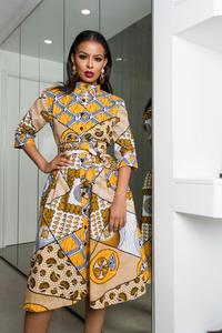 Wax Printed Midi Dress Ladies Clothes Summer <strong>New</strong> Design African <strong>Kitenge</strong> <strong>Fashion</strong> 100% Cotton Women Dresses ODM OEM Service - Product Image 6