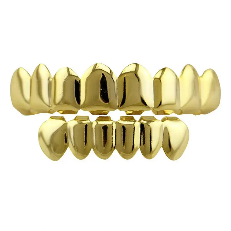 Silver/Gold 8 Teeth Top & Bottom Grillz Hiphop Tooth Grills Dental Halloween Vampire Cosply Teeth Caps