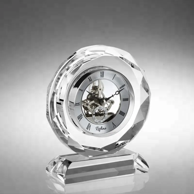 Venta al por mayor de regalos de negocios en línea Escritorio de oficina reloj de mesa inteligente de cristal para decoración del hogar recuerdos de boda