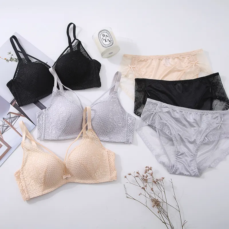New high quality customized soft lingerie women breathable and comfortable bra panty set girls sexy pant and lace bra set