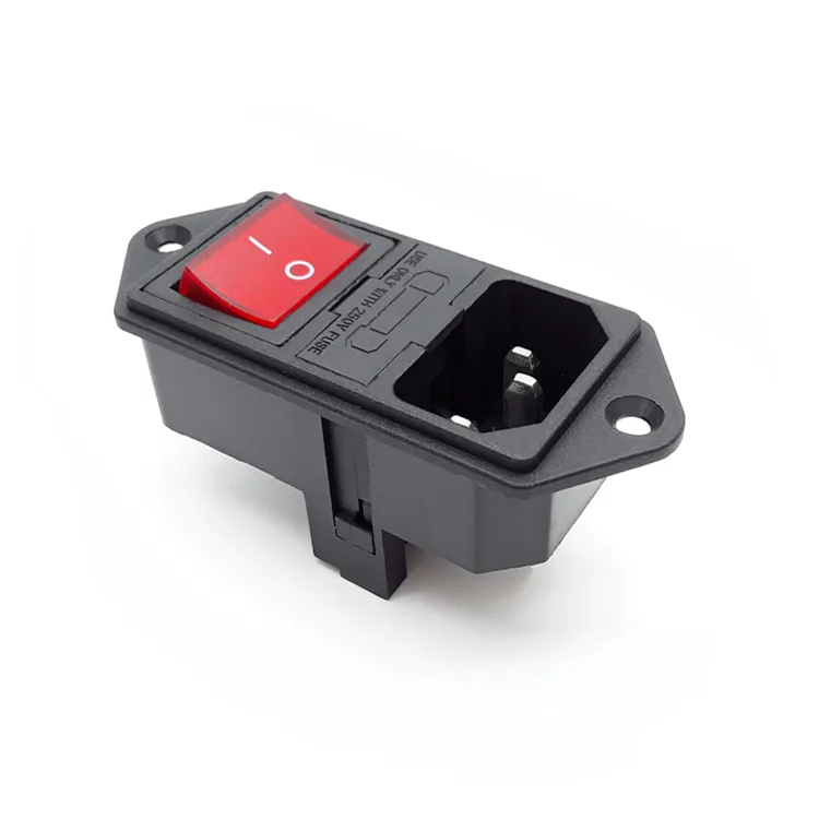 Top quality AC-01A inlet panel mount rocker switch with double fuse holder and power connector ac socket emi filter