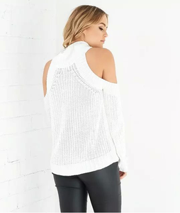 2017 Otoño-Invierno nuevo hombro revelada gargantilla de color puro de lana de punto suéter de las mujeres - Product Image 2
