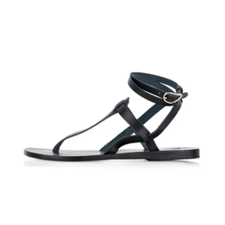 Summer fashion OEM black women sandals pu upper Black women flat casual shoes for ladies shoe other sandals