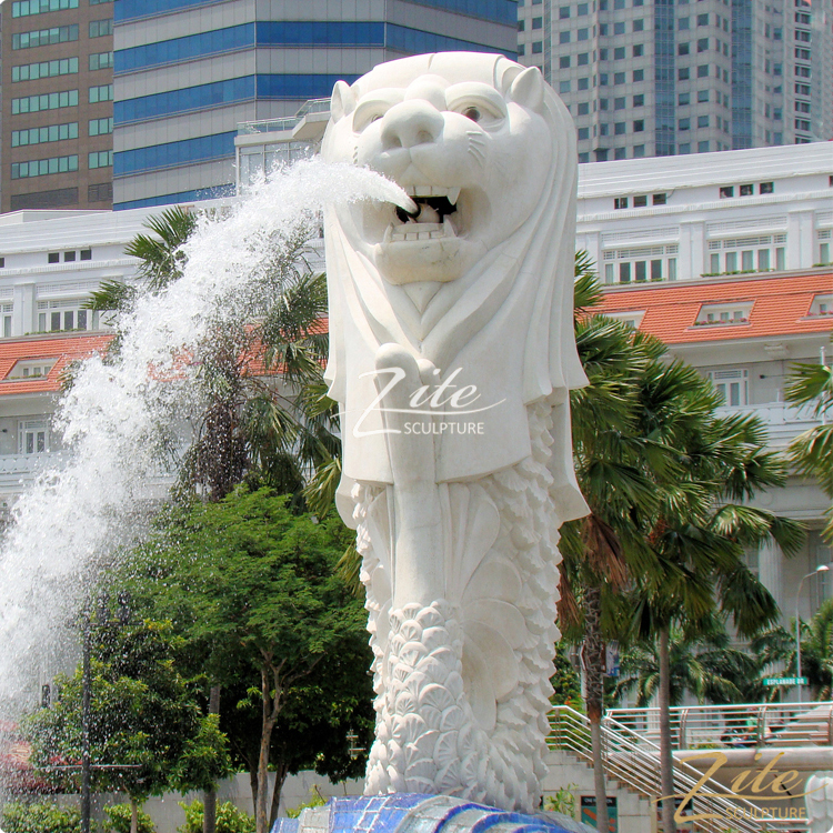 Hand Carved Singapore Marble Merlion Statue - Elegant Marble