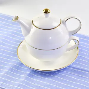 Produsen pesanan khusus teko teh porselen maskapai dan cangkir dalam satu