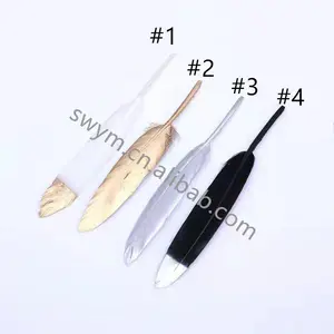 Wholesale Metallic White Goose Feathers with Gold Tips Craft Gold Painted Goose Pluma Feathers for Hats