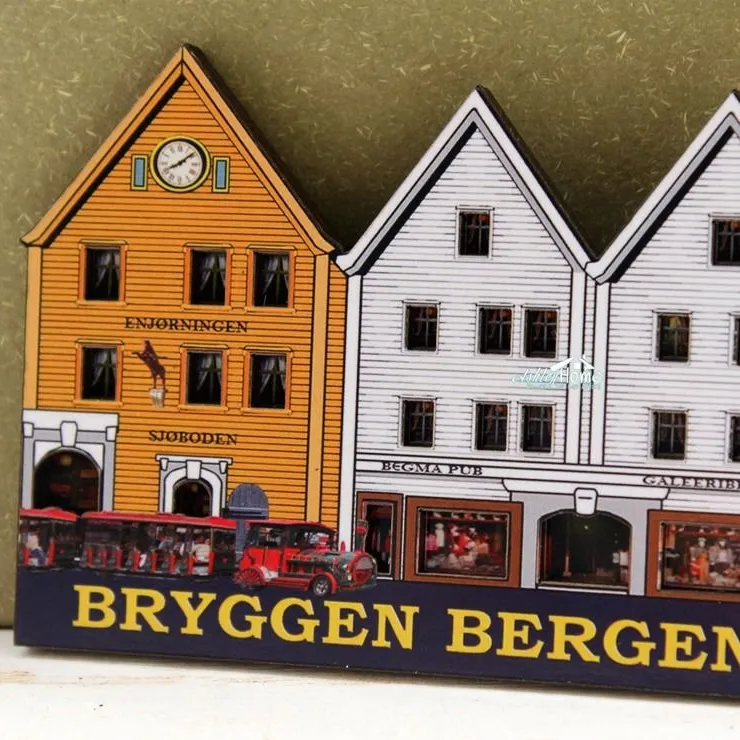 Factory直接低価格Norway Bergen Souvenir 3D Wooden冷蔵庫マグネット