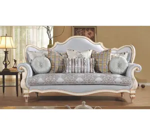 European Classical French Carved 3 Seater Antique Sofa Set Design Home Furniture Fabric Living Room Sofa Chesterfield Sofa 1 Set