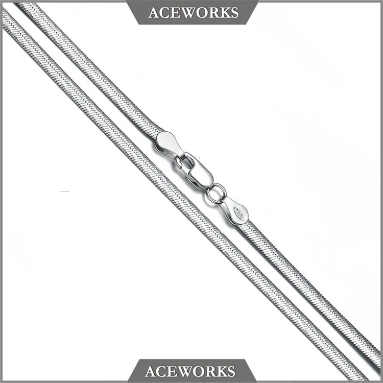NC1822 Aceworks Perhiasan Perak Mode Top, Perhiasan Perak 18 Inci, Perak Murni 925, Omegachain Datar untuk Pria, Rantai DIY Pria