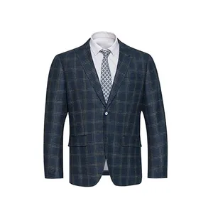 European style custom wool fabric made to measure coat casual blue plaid suit jacket