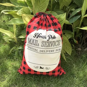 Wholesale Christmas Decoration 2019 Santa Gift Bag Personalized Candy Sack Buffalo Plaid Cotton Santa Sack