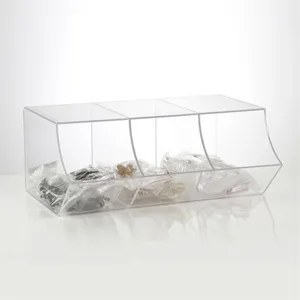 Caja de alimentos de plexiglás, contenedor de acrílico transparente para dulces, 3 compartimentos, venta al por mayor