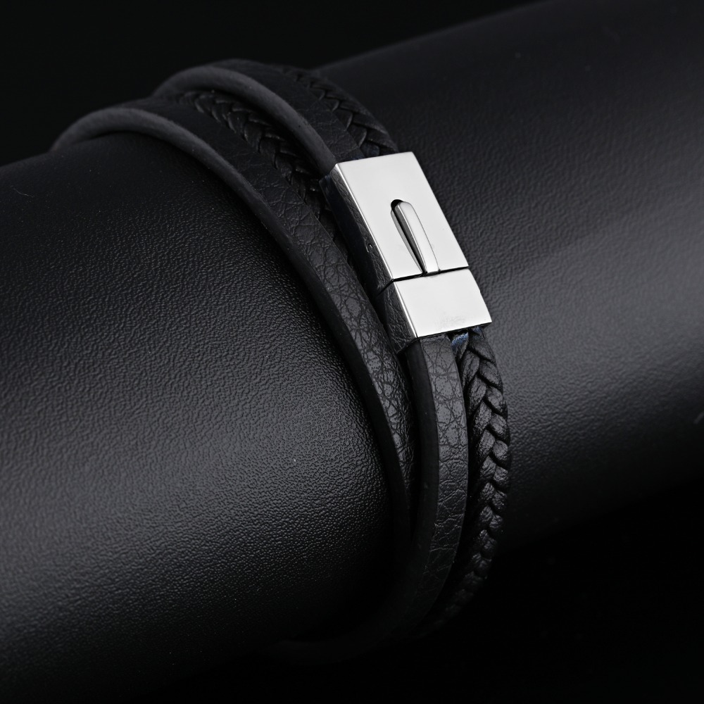 En gros En Acier Inoxydable Fermoir Magnétique 4 Multicouche Tressé En Cuir Bracelet