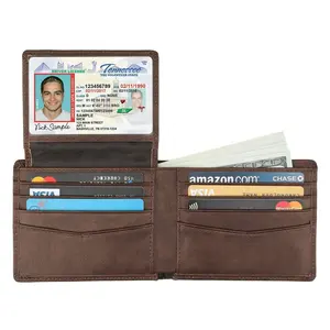 Saku depan pendek dompet untuk pria kulit klip uang bi fold wallet