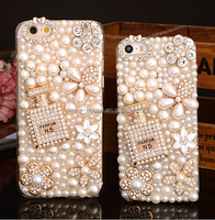 Étui de téléphone portable de luxe pour femmes, design brillant avec diamants et perles, pour iPhone X 8 8 Plus 7 7Plus, coque arrière en TPU souple et PC, cristal