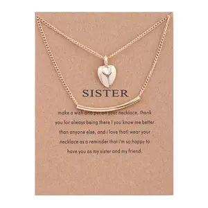 Golden Plated Sister Love Double Bars Alloy Clavicle Bones Pendant Short Necklace