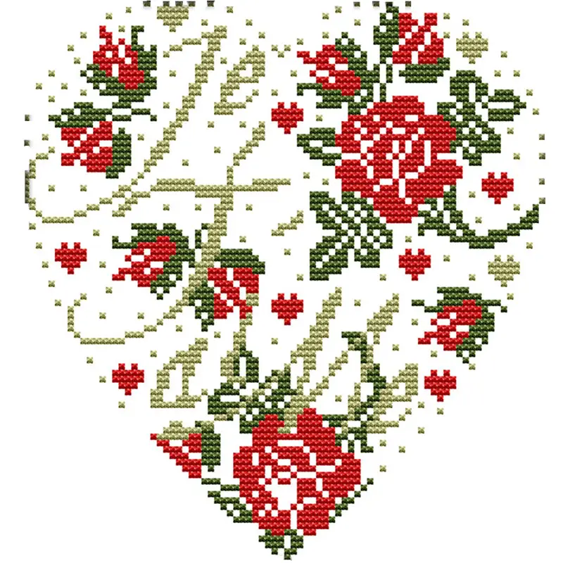 Nkf flor de rosas em forma de coração, produto novo design de ponto cruz