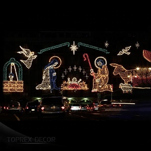 Gran preiluminado 2D motivo de calle de Navidad iluminado al aire libre gran Belén de Navidad para conducir a través de vacaciones invierno luz Sh