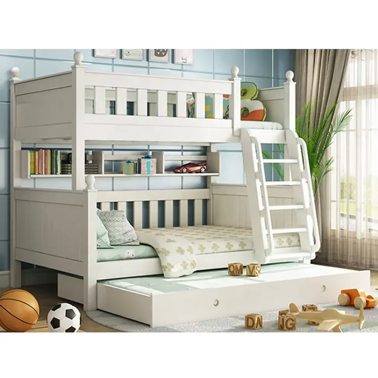 Kids Bedroom Furniture Elegant Wooden Soft Double Deck Bed Wood