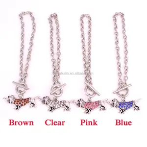 BA007 Silver Tone Blauw roze bruin clear Rhinestone Teckel Charm Armband Fashion Animal Sieraden