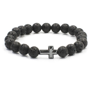 Braccialetti con Perline in Pietra Lavica ed <span class=keywords><strong>Ematite</strong></span> con Croce Reiki e Pietre Energetiche - Product Image 1