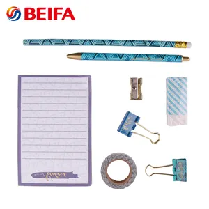 Beifa Brand RST80030 Metal Ball Pen Wooden Pencil Memo Pad Binder Clip Mini School Office Stationery Gift Set