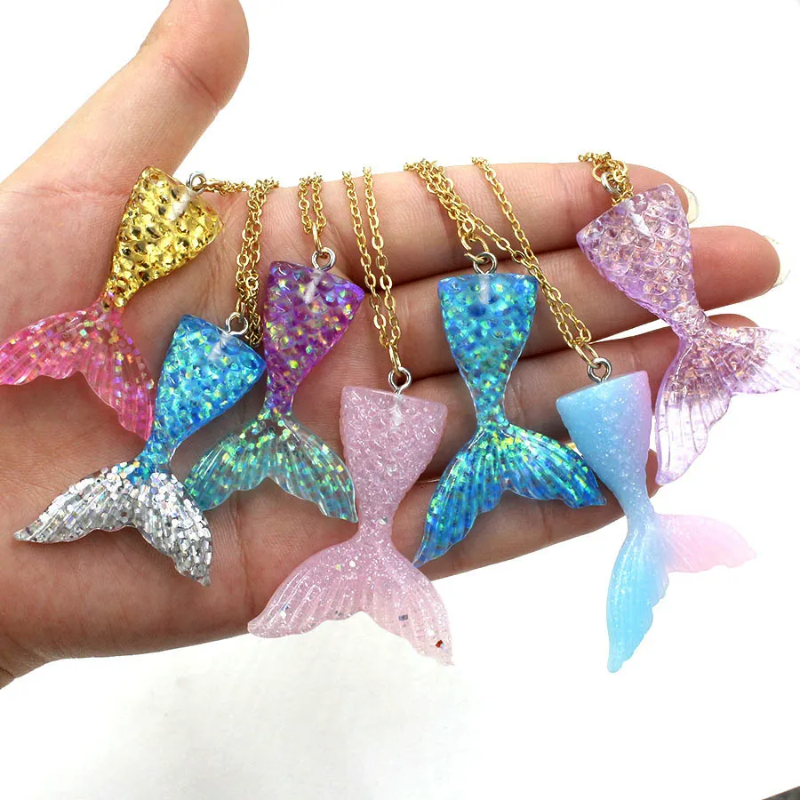 YIWU Kalung Putri Duyung Ekor Ikan, Glitter Warna-warni Yang Dipersonalisasi