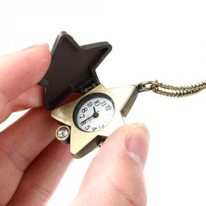 Orologio al Quarzo Vintage alla Moda, Orologio da Tasca a Forma di Stella Portafortuna in Lega per Donne e Ragazze, Collana con Catena per Maglione - Product Image 4