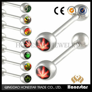 Feuilles de cannabis logo anneau de langue en acier chirurgical barres anneaux de langue - Product Image 3