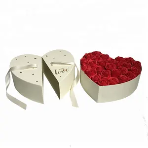 Venta al por mayor de lujo rosas cajas de paquete en forma de corazón caja de flores para boda