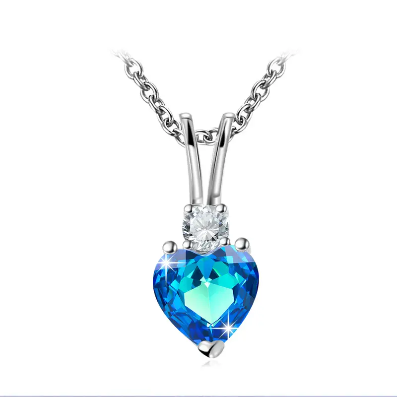 Grosir Kalung Liontin Batu Permata Biru Perhiasan Berlian Hati untuk Wanita