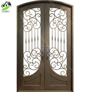 Puerta al por mayor del hierro labrado de la entrada exterior de cristal del hierro para la seguridad casera - Product Image 1
