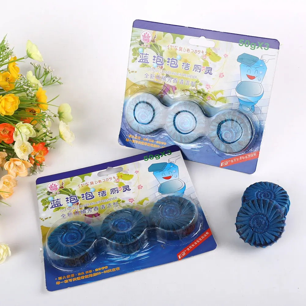 Produits ménagers demi-lune bleue, bol de toilette à bulles, nettoyant déodorant automatique, bloc déodorant