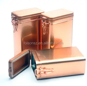 glossy copper rectangular airtight coffee tea tin box