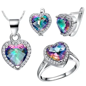 ShangJie Women Silver Plated Brass Metal Heart Shape Jewelry Silver Necklace Set