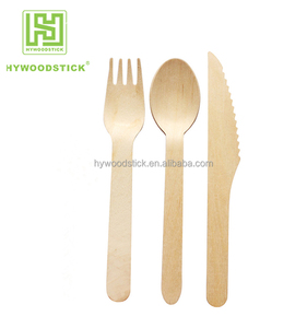 140mm <span class=keywords><strong>160mm</strong></span> Couverts jetables en bois de hêtre imprimés/estampés Cuillère et fourchette pliantes en bio matériel - Product Image 3