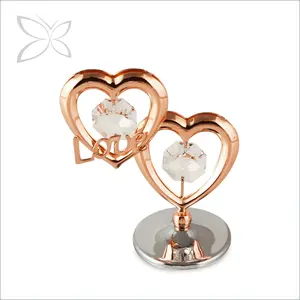 Crystocraft Commercio All'ingrosso Oro Rosa Placcato Cristalli Doppio di Amore Del Cuore di Storia Metallo Figurine Favori di Nozze