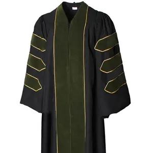 2023 Graduation Matte Black Doctoral Gown Academic Robe With Dark Green Velvet