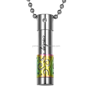 Kalung Besi Tahan Karat Botol Parfum Wadah Pil Kremasi Kapsul Guci Liontin Kalung untuk Pria Wanita